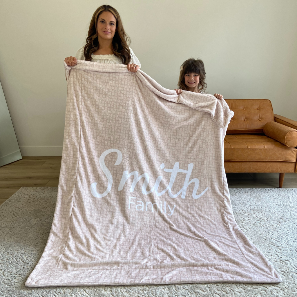 Personalized Family Name Blanket Neutral Hash Audrey & Bear