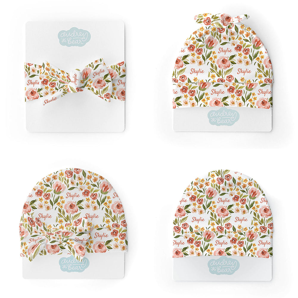 Personalized  Swaddle & Hat Set | Spring Tulip