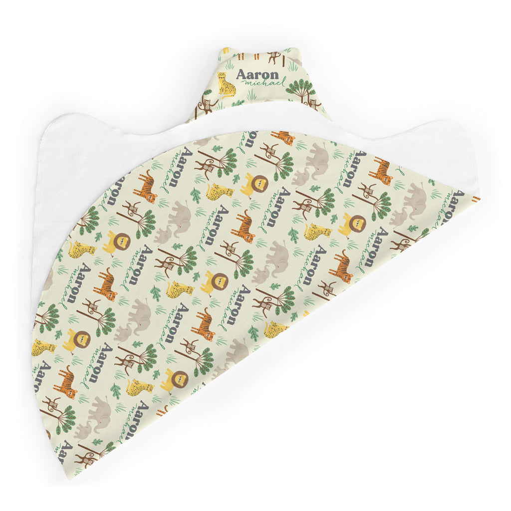 Personalized Hooded Baby Towels Jungle Safari Audrey & Bear