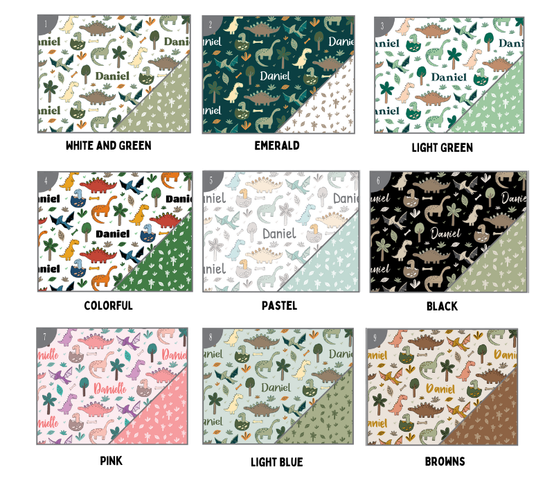 a bunch of different patterns of dinosaurs