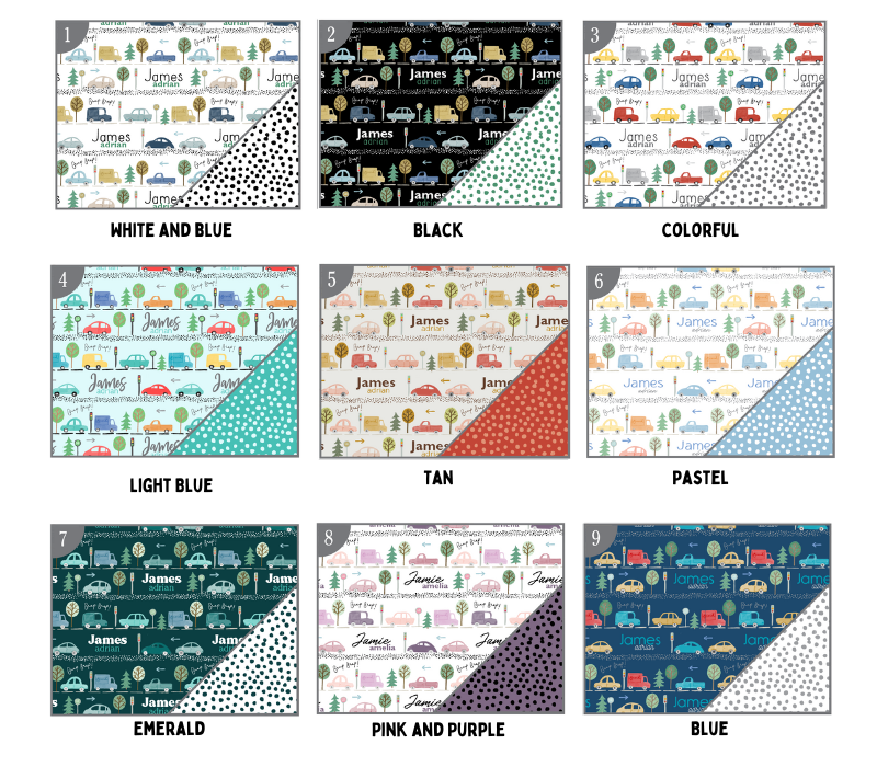 a group of different patterns of cars and trucks