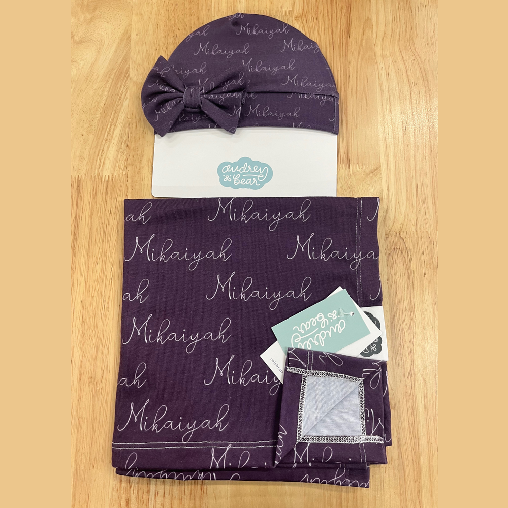 Small Single Swaddle & Hat Set - Personalized