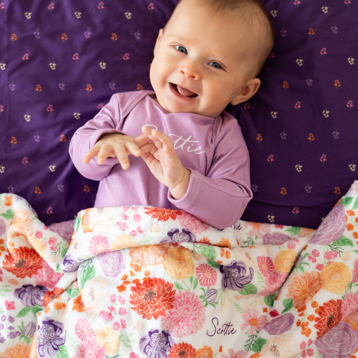 Personalized Baby Minky Blanket | Bursting Blooms