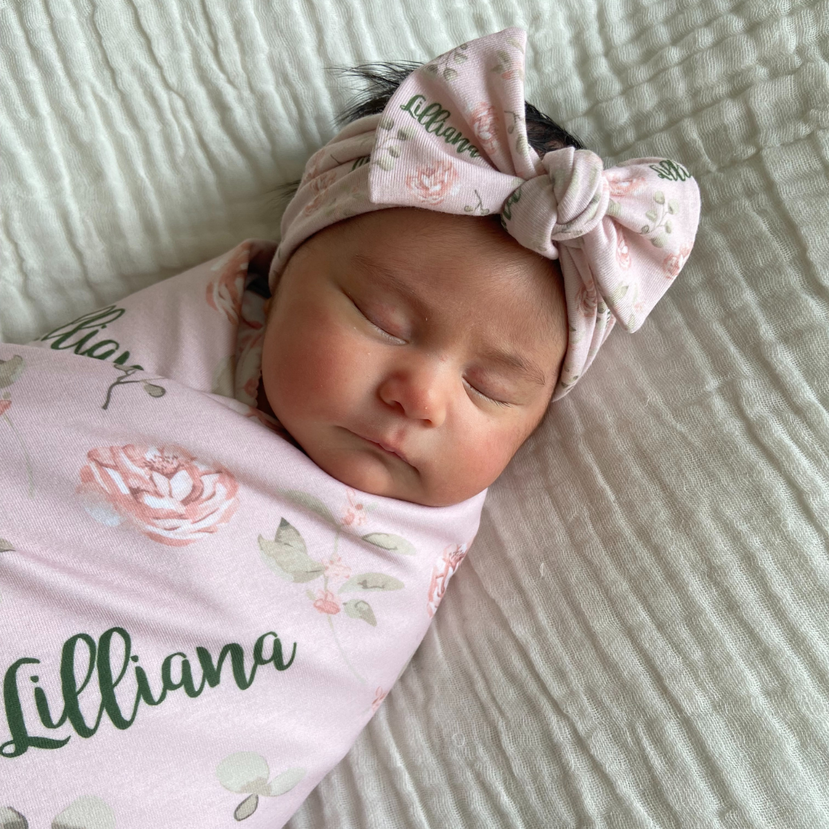 Personalized  Swaddle & Hat Set | Country Floral
