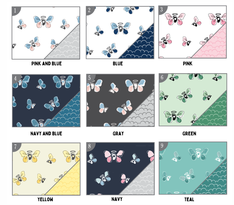 a bunch of different colored butterflies on a white background