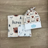 Small Double Swaddle & Hat Set - Personalized