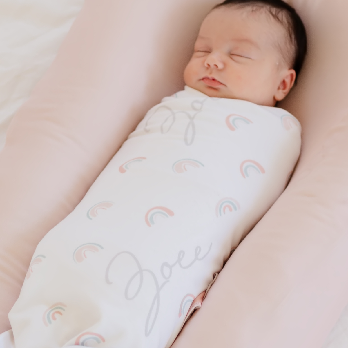 Personalized Swaddle Blanket | Pastel Rainbows