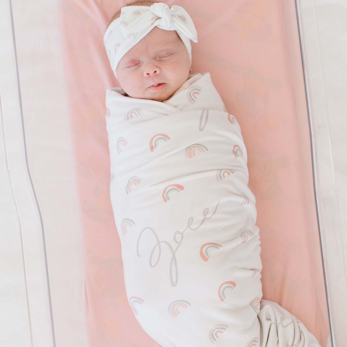 Personalized  Swaddle & Hat Set | Pastel Rainbows