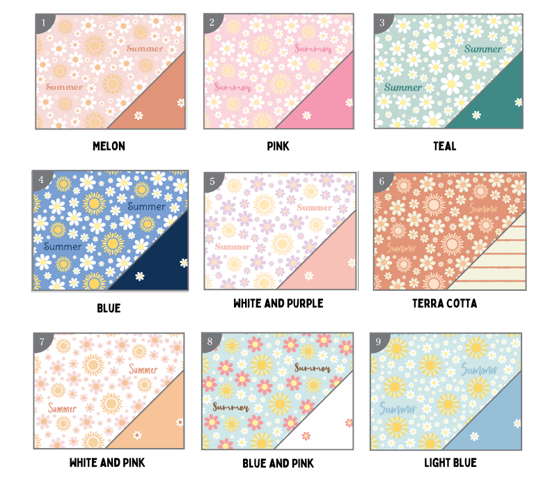 a bunch of different colored papers with flowers on them