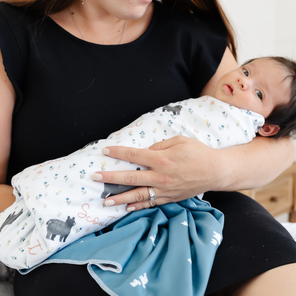 Personalized Swaddle Blanket | Baby Bear Meadow