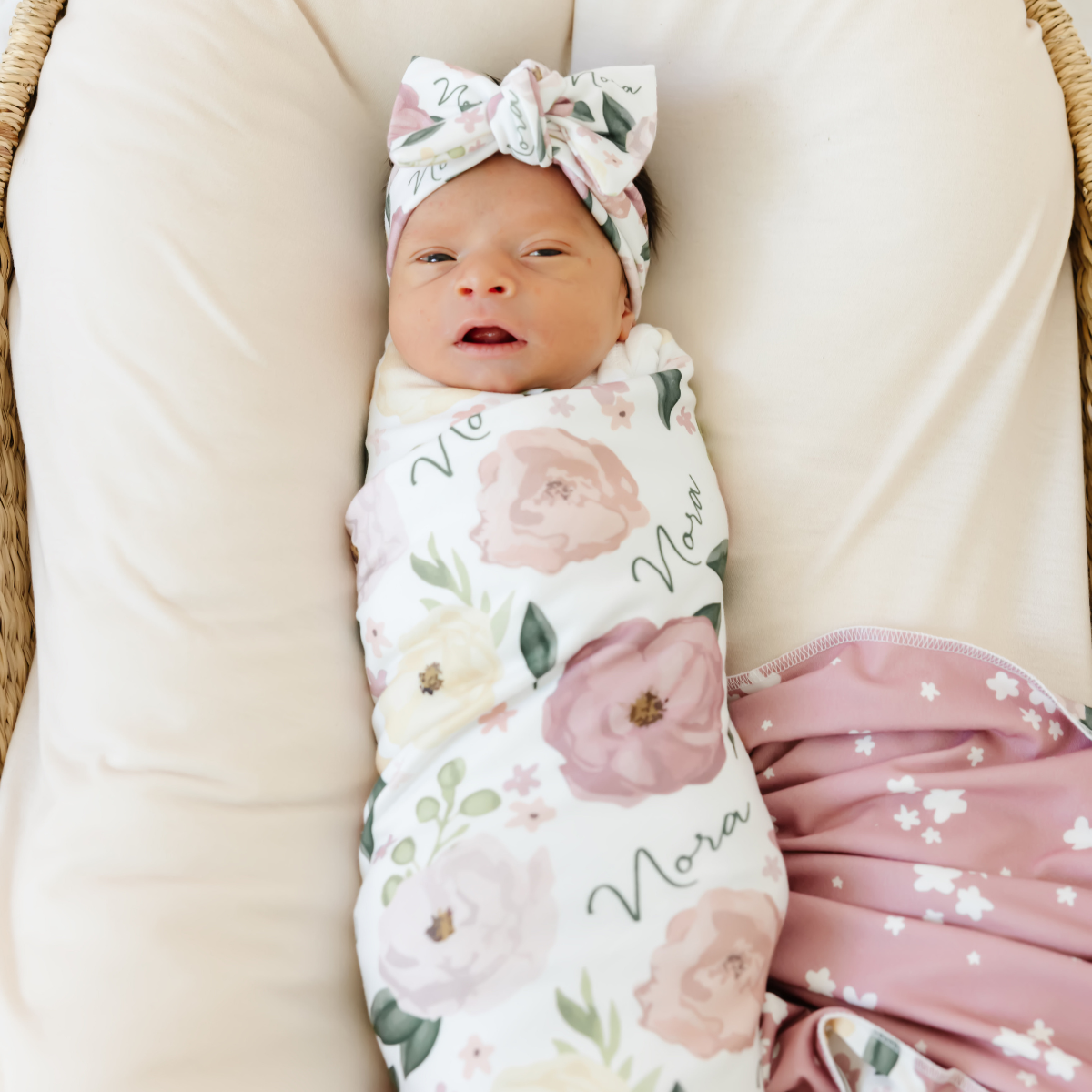 Personalized  Swaddle & Hat Set | Bella Flora
