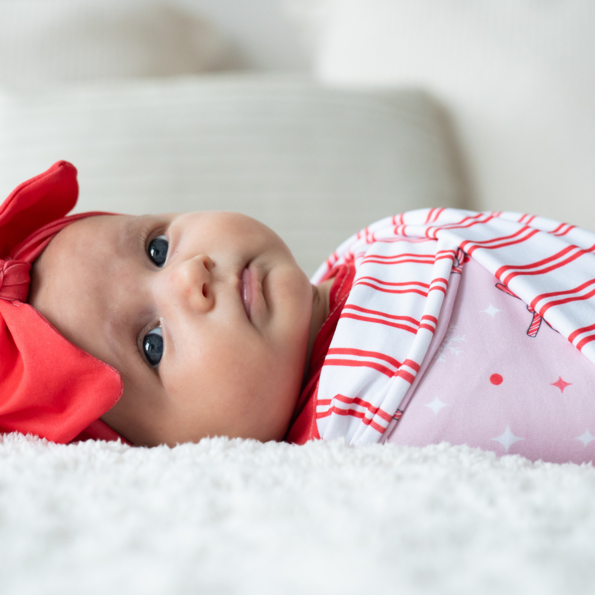 Personalized Swaddle Blanket | Candy Cane bows