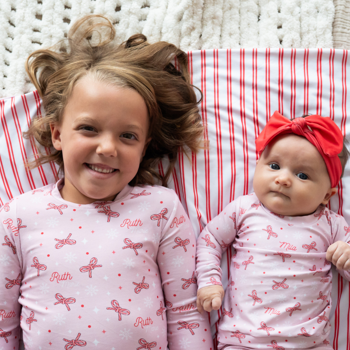 Personalized Cloudwear {Baby + Kid Loungewear} | Candy Cane bows