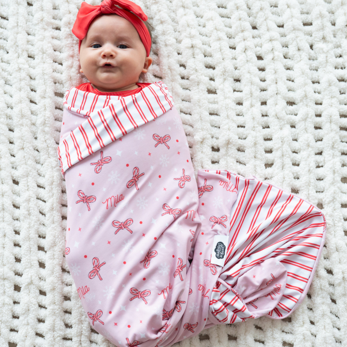 Baby Blankets Custom Swaddle And Bow Custom Cherry And Bow Swaddle