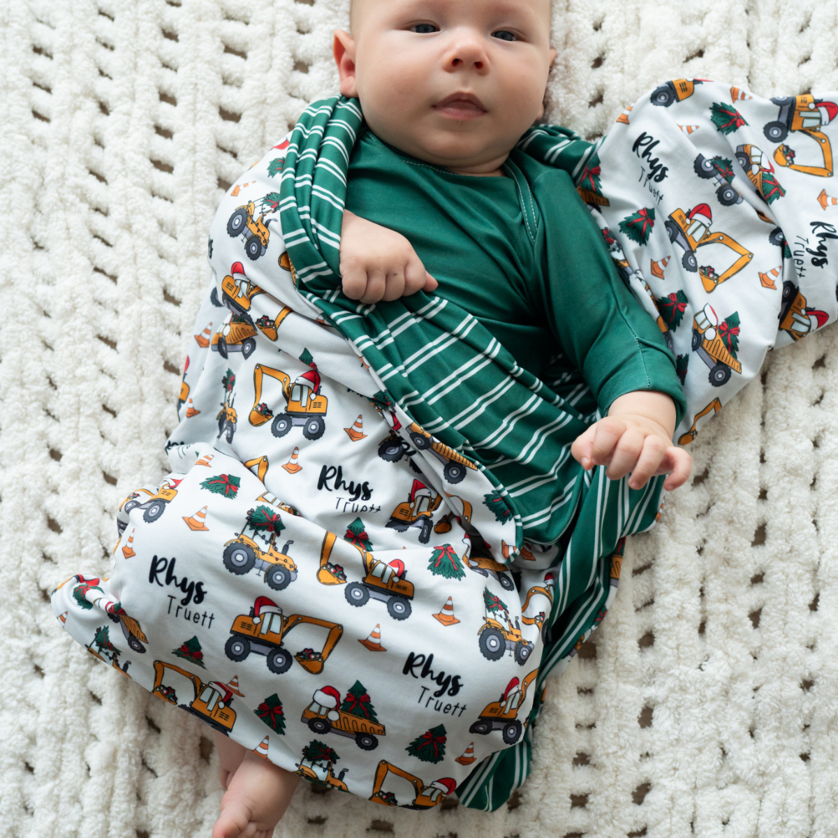 Personalized Swaddle Blanket | Christmas Construction