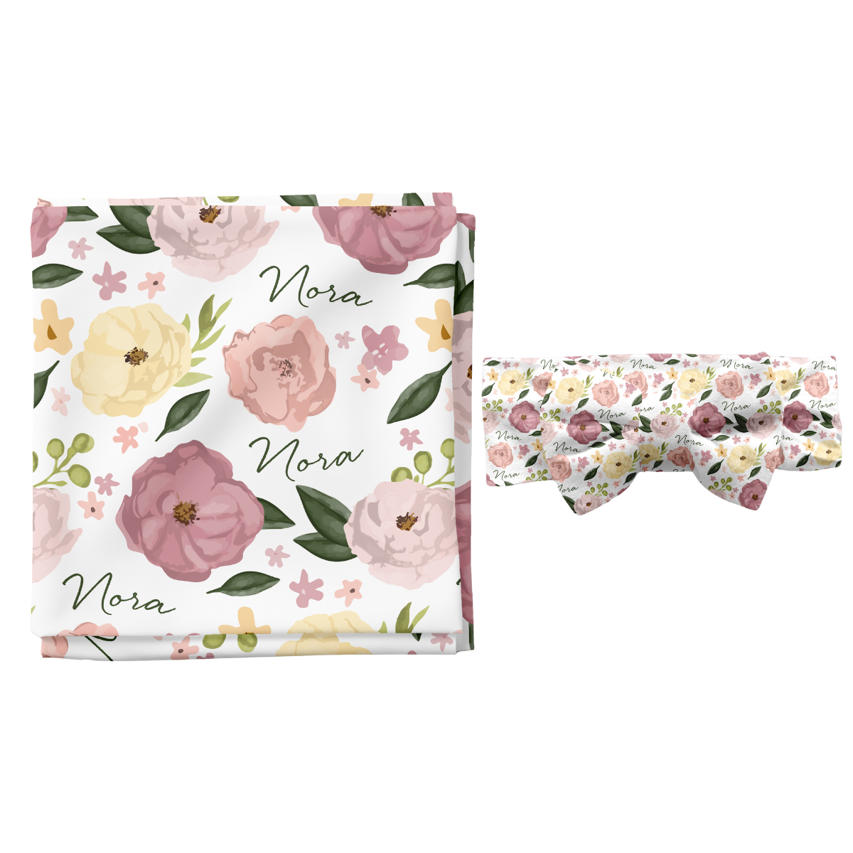 Personalized  Swaddle & Hat Set | Bella Flora