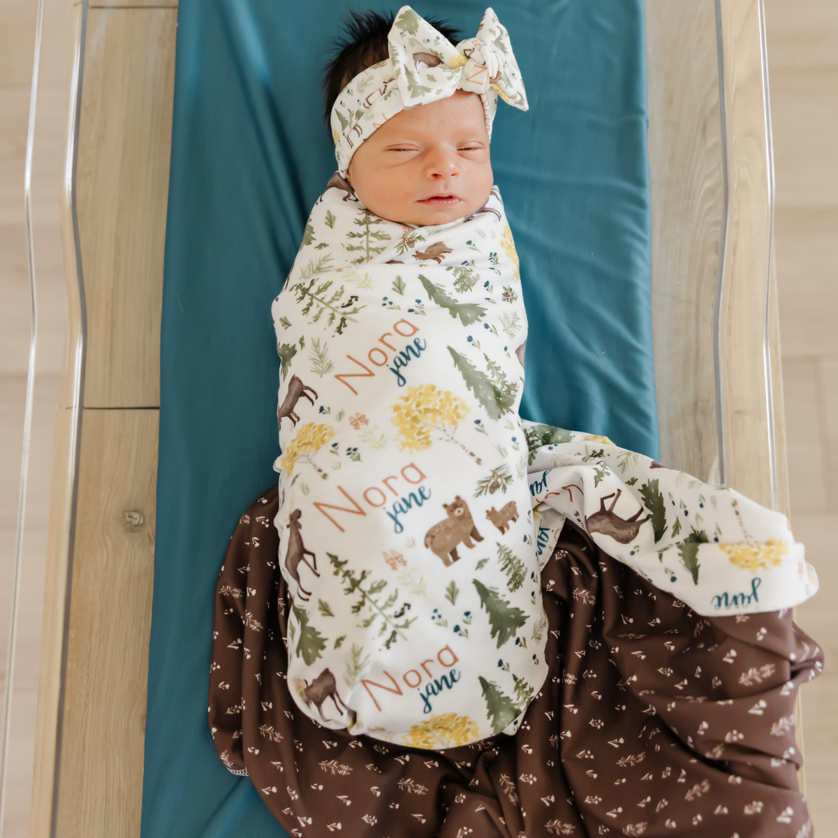 Personalized  Swaddle & Hat Set | Mountain Explorer