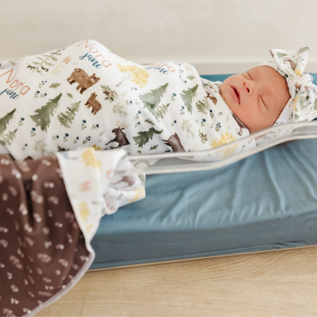 Personalized  Swaddle & Hat Set | Mountain Explorer