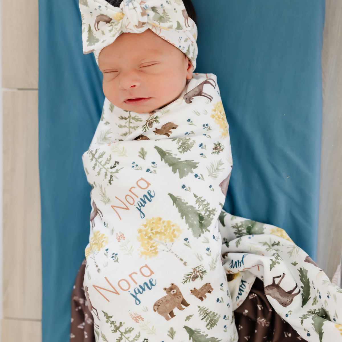 Personalized  Swaddle & Hat Set | Mountain Explorer