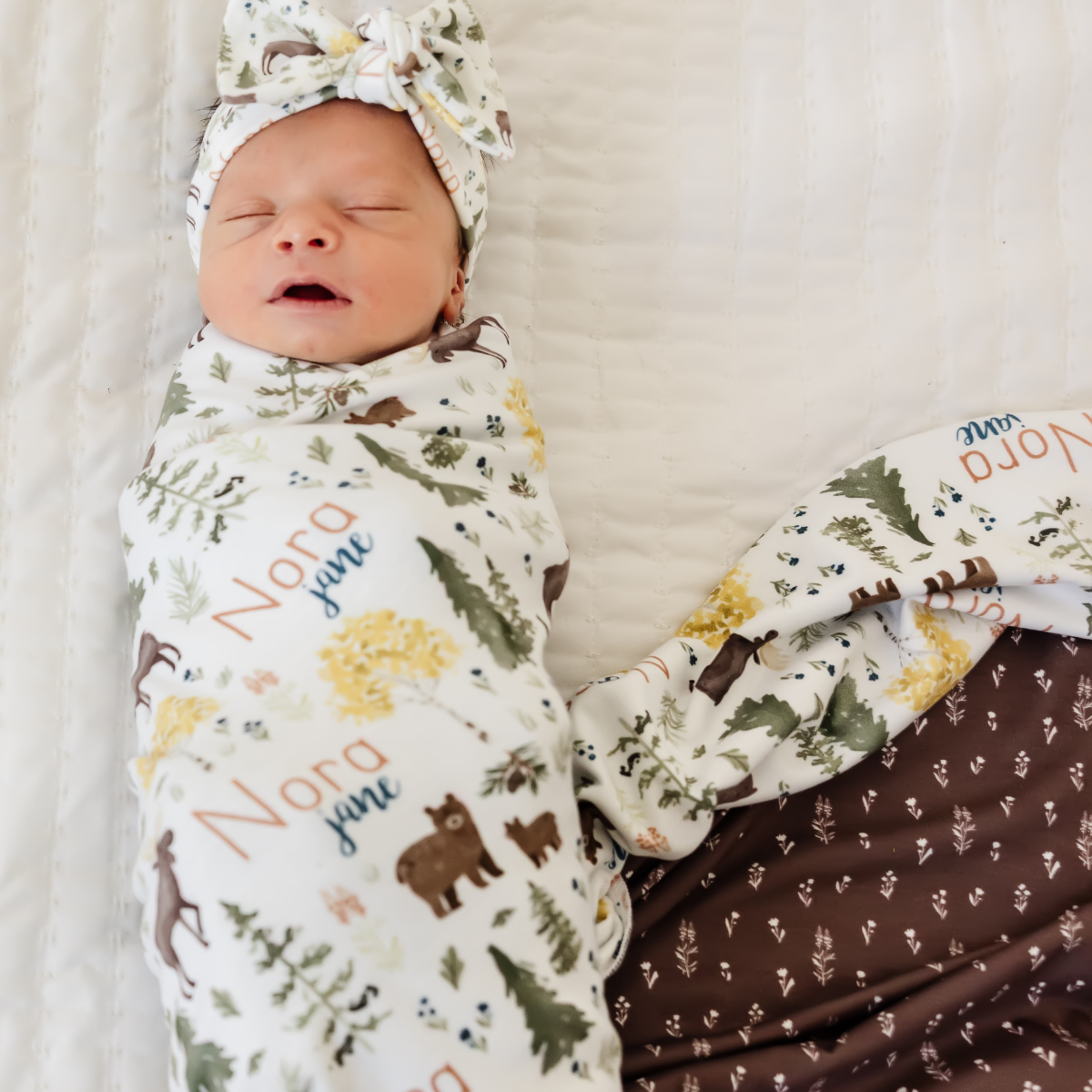 Personalized  Swaddle & Hat Set | Mountain Explorer
