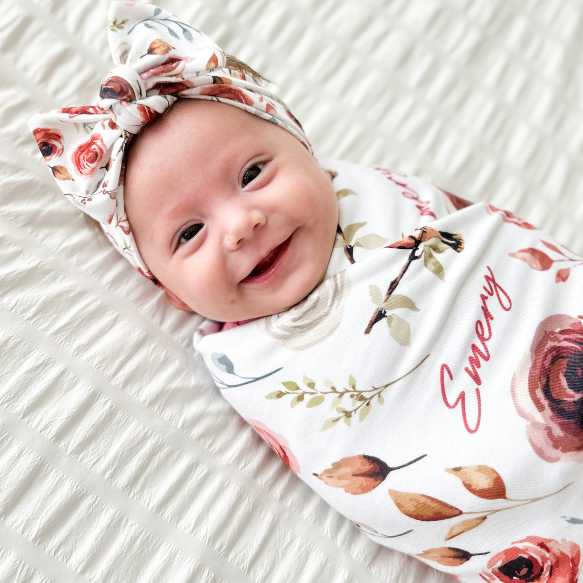 Personalized Swaddle & Hat Set | Autumn Bloom