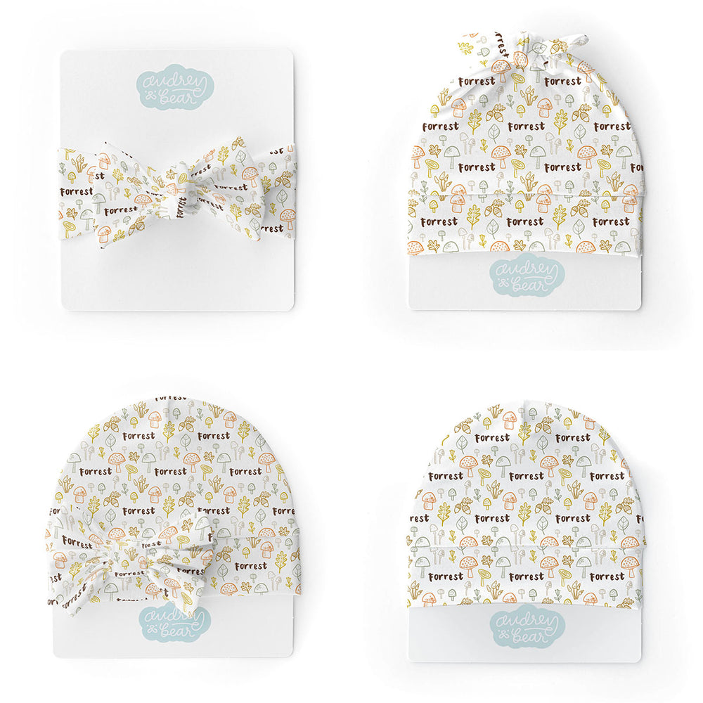 Personalized Swaddle & Hat Set | Mushroom Doodles