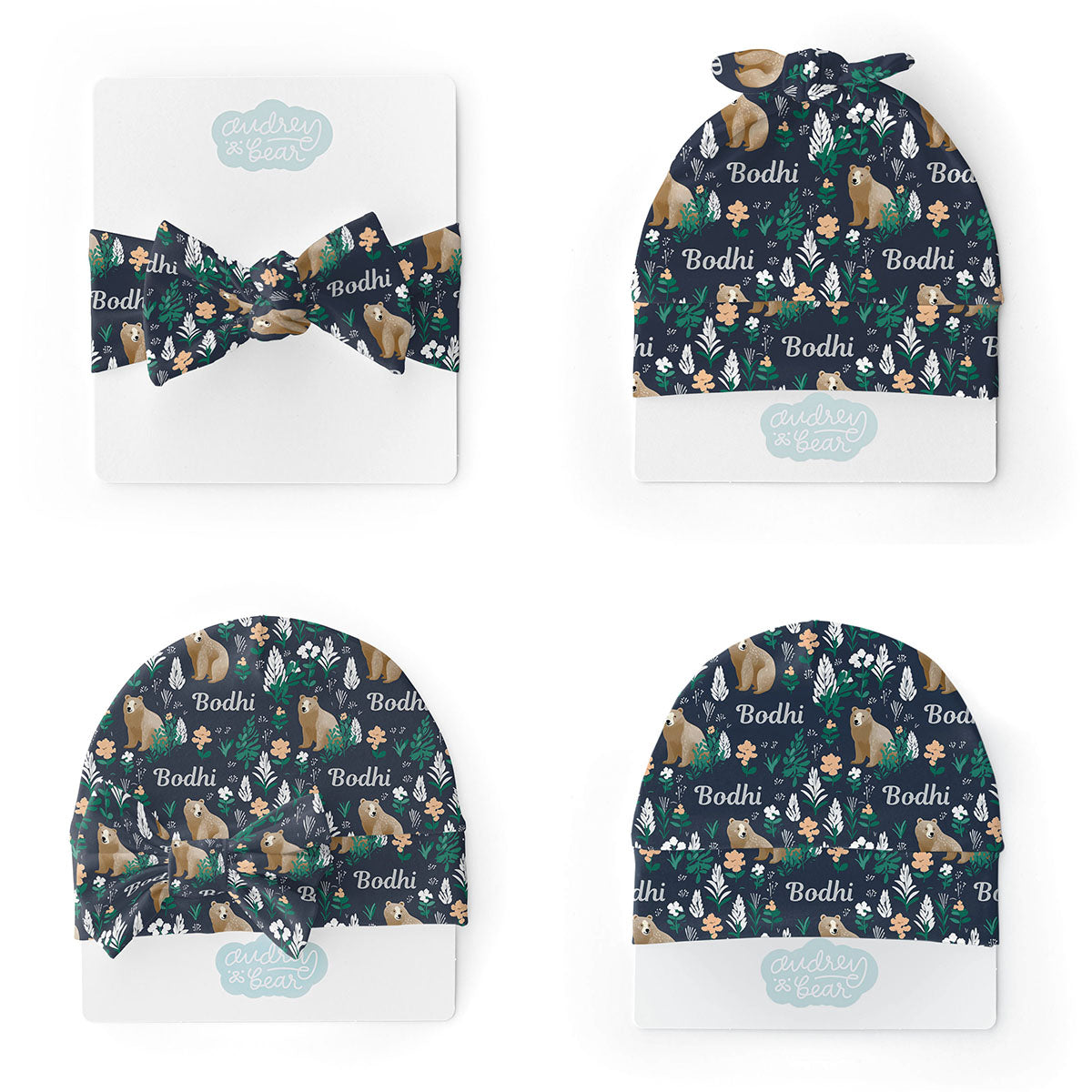 Personalized Swaddle & Hat Set | Forest Blues