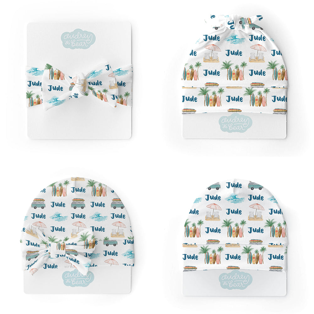 Personalized Swaddle & Hat Set | Wave Rider