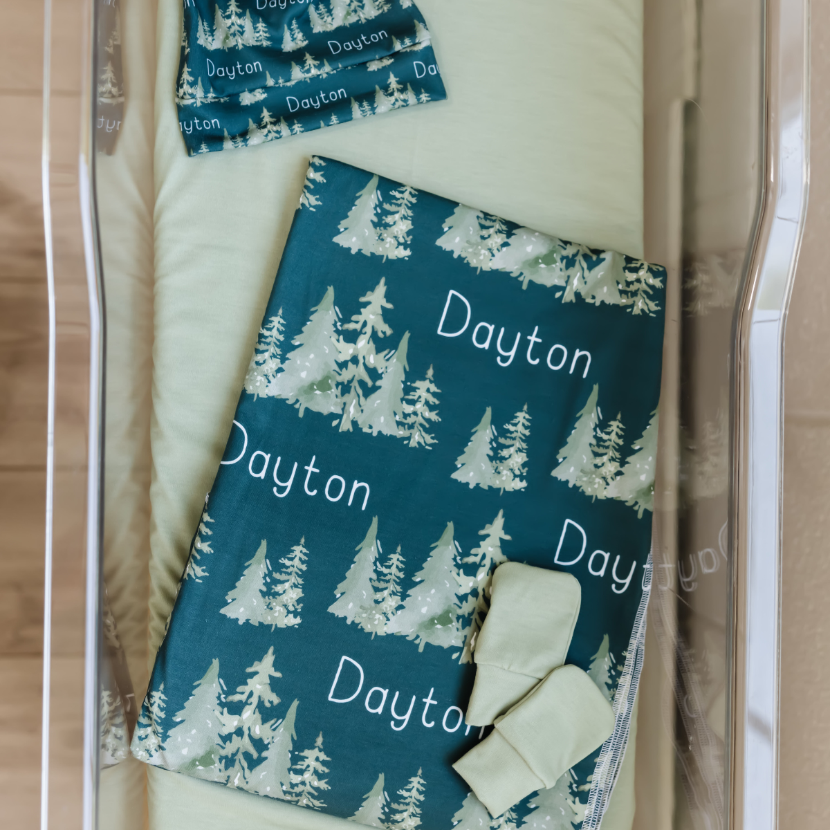 Personalized  Swaddle & Hat Set | Ancient Woodland