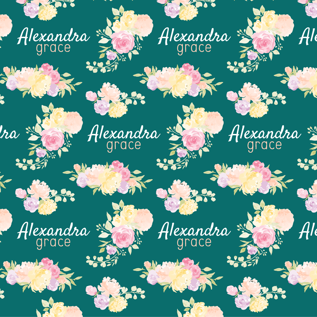 a green background with pink and yellow flowers