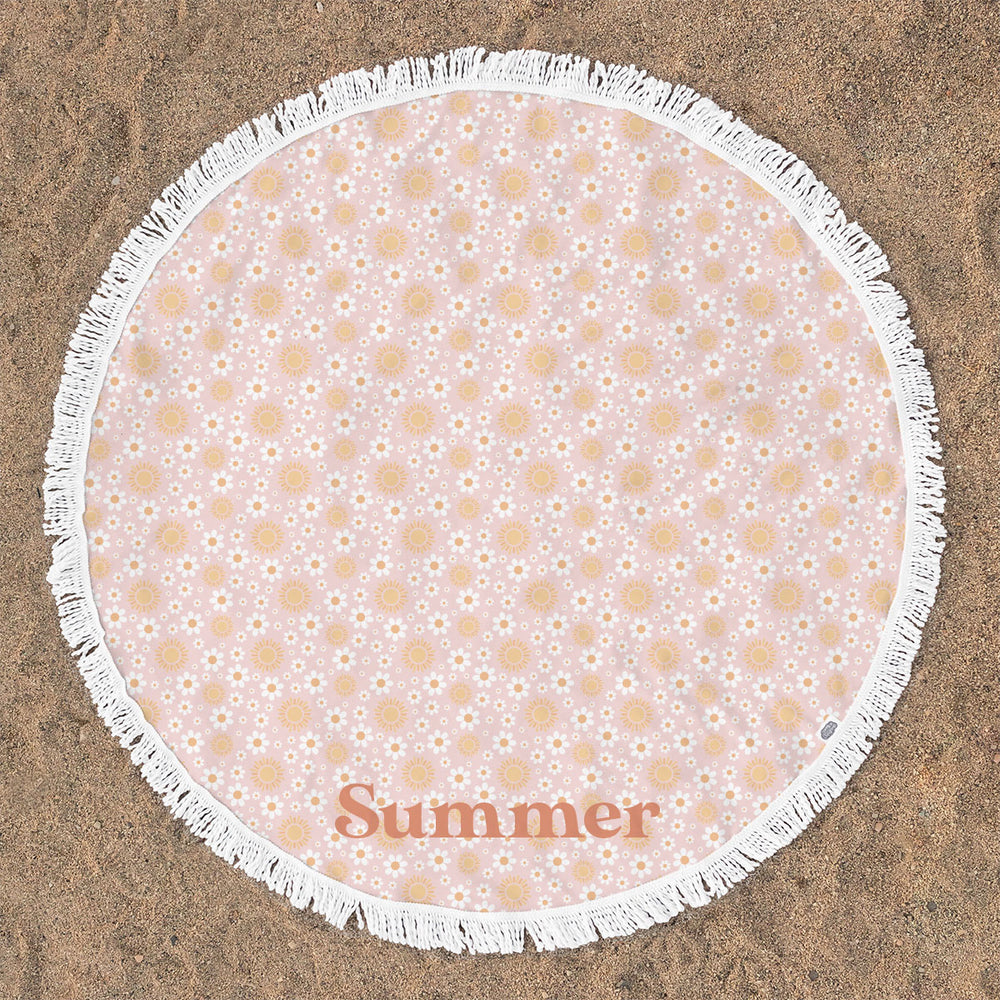 Personalized Round Beach Towel | Sunny Daisies