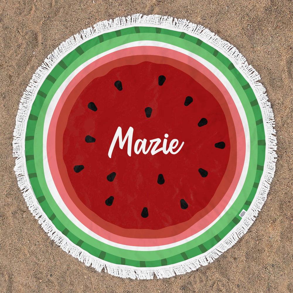 Personalized Round Beach Towel | Watermelon Whirl