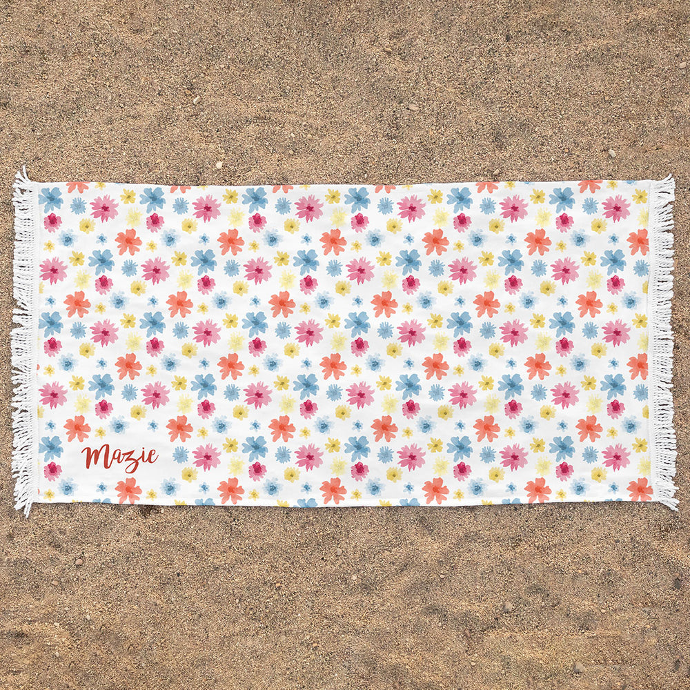 Personalized Rectangle Beach Towel | Bursting Buds