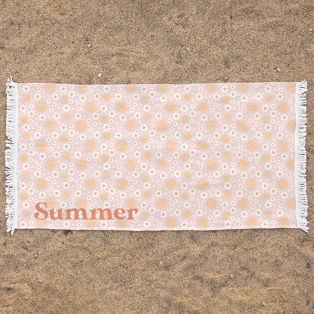 Personalized Rectangle Beach Towel | Sunny Daisies