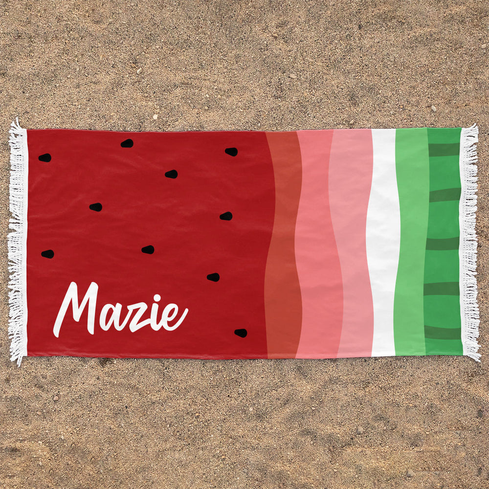 Personalized Rectangle Beach Towel | Watermelon Whirl