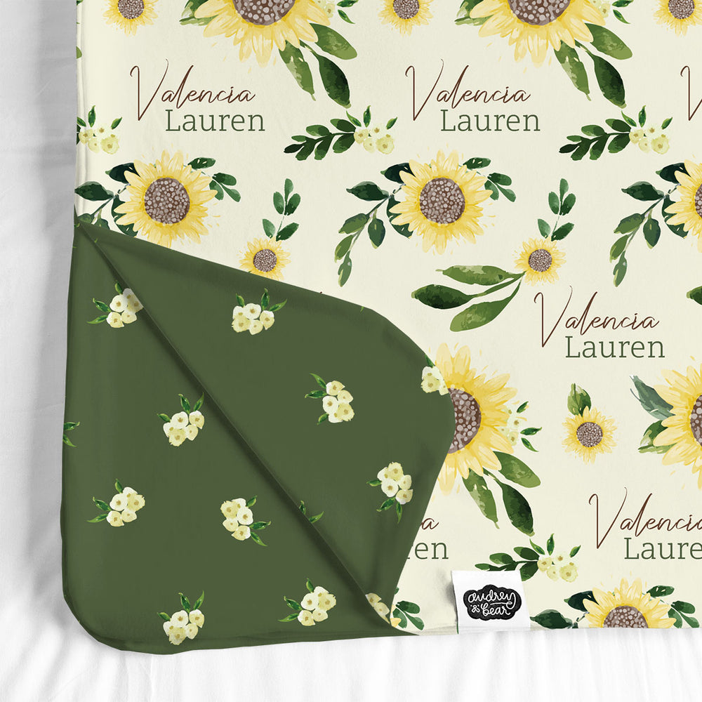 Personalized Big Bear Swaddle Blanket | Sweet Sunflowers