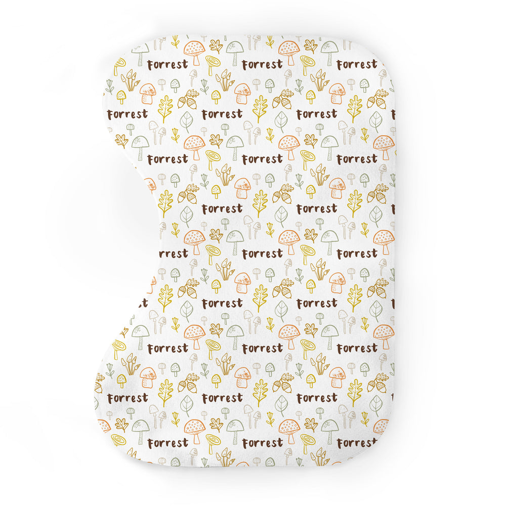 Personalized Bib & Burp Cloth Set | Mushroom Doodles