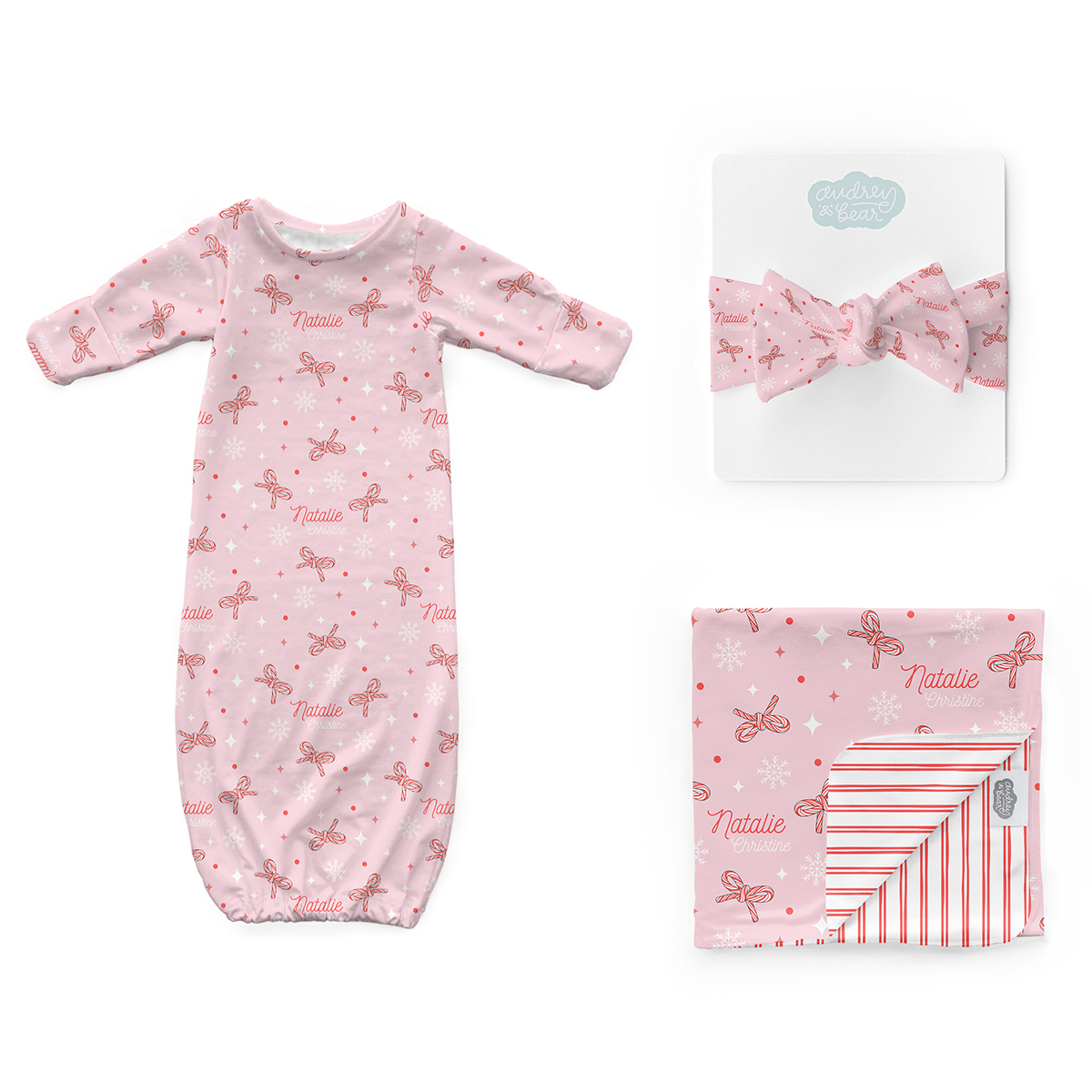 Personalized Newborn Bundle | Candy Cane bows