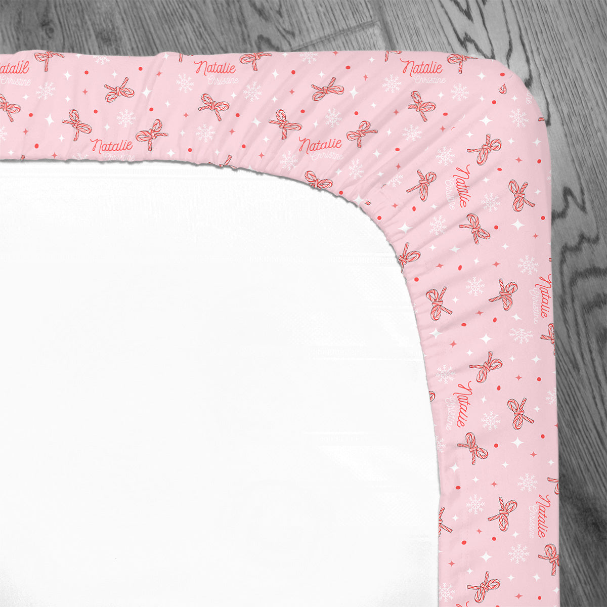 Personalized Crib Sheet | Candy Cane bows