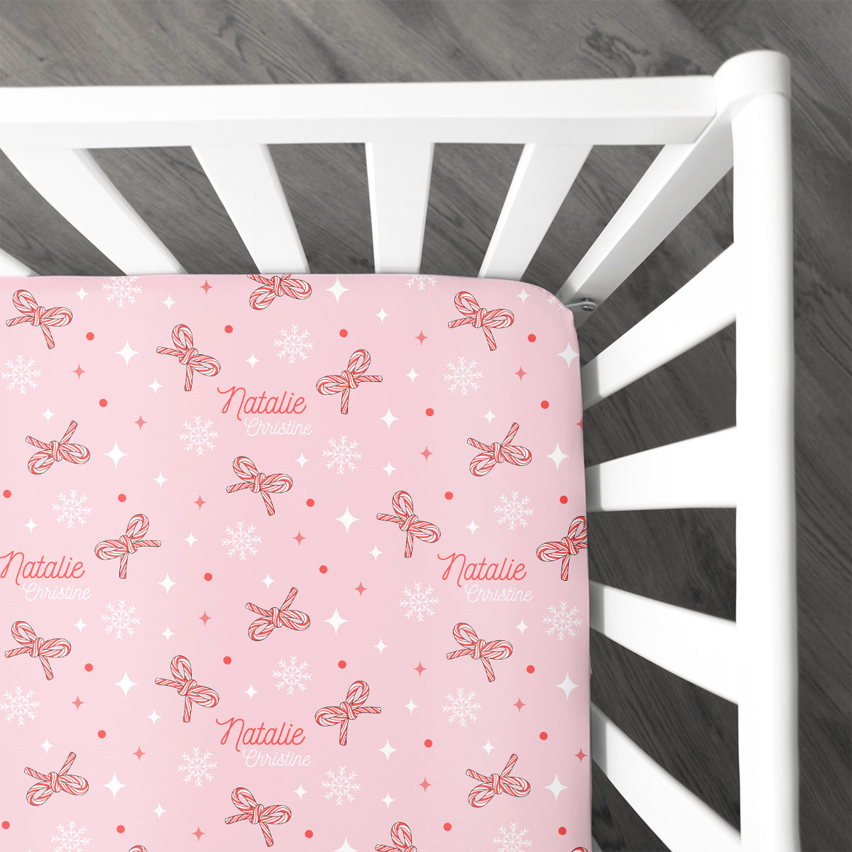 Personalized Crib Sheet | Candy Cane bows