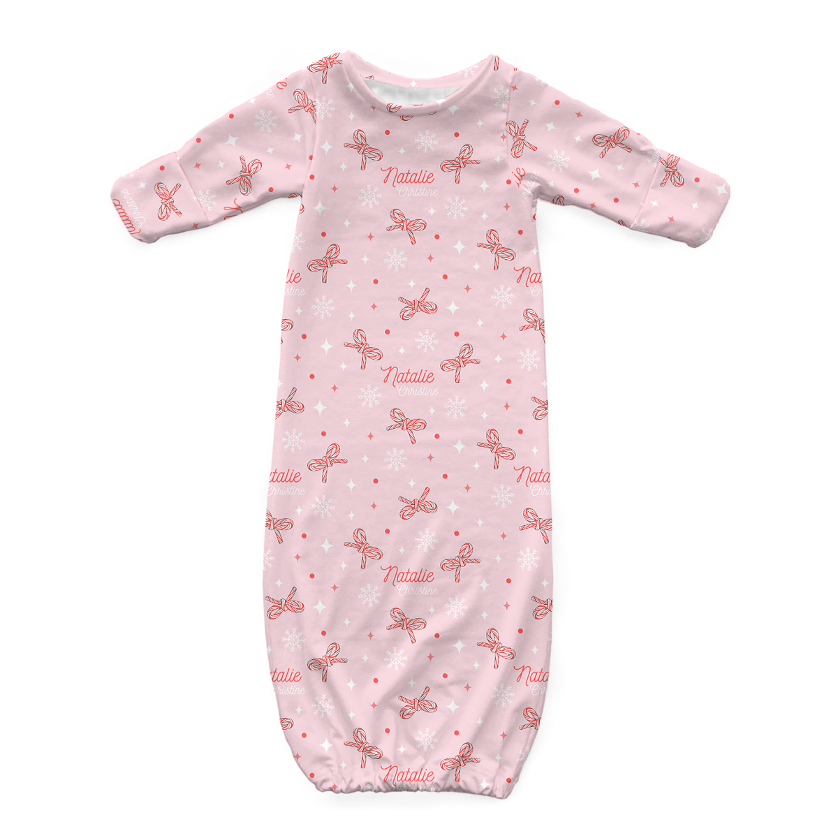 Personalized Newborn Gown | Candy Cane bows