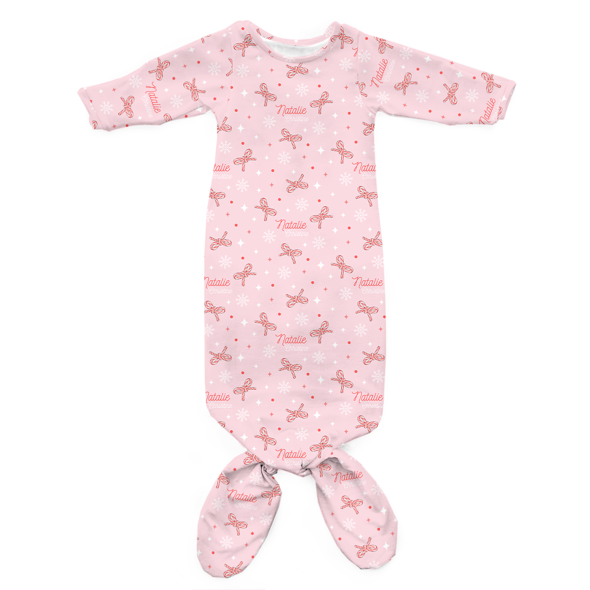 Personalized Newborn Gown | Candy Cane bows