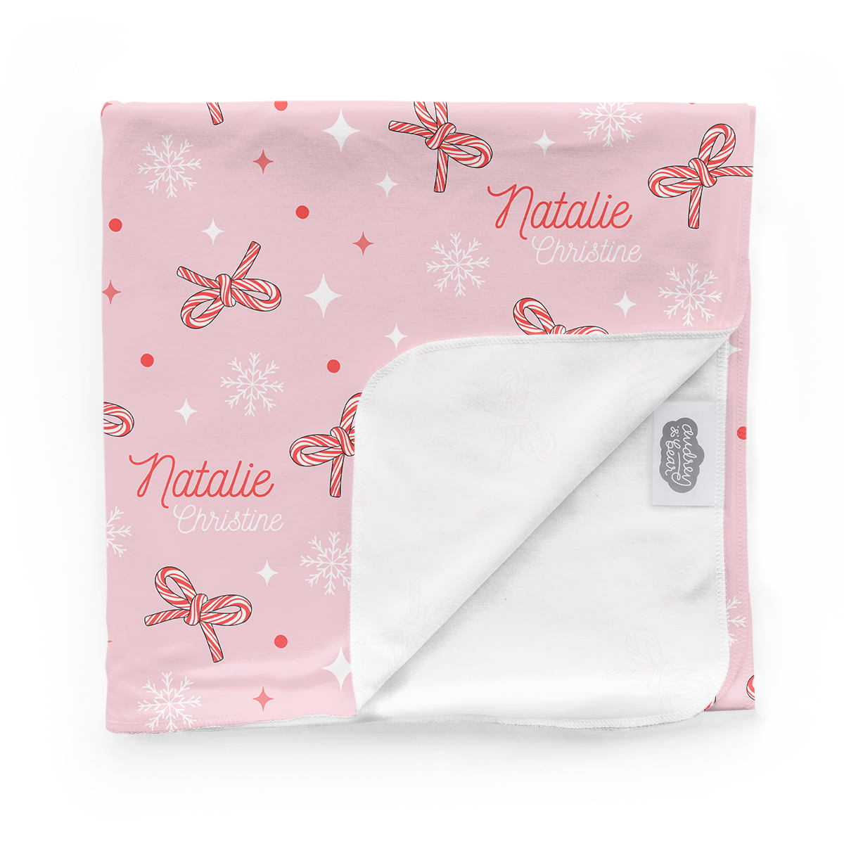 Personalized Swaddle & Hat Set | Candy Cane bows