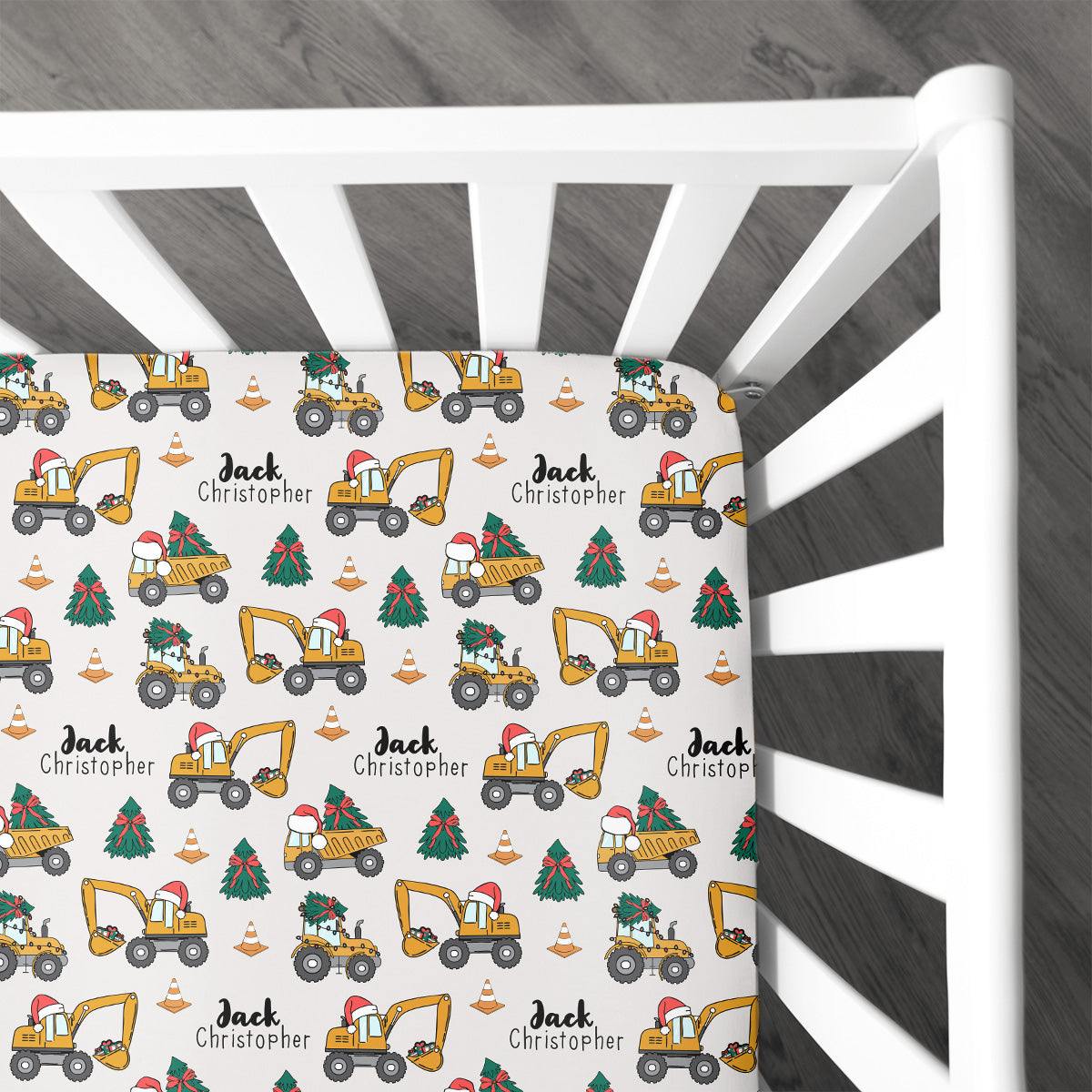 Personalized Crib Sheet | Christmas Construction