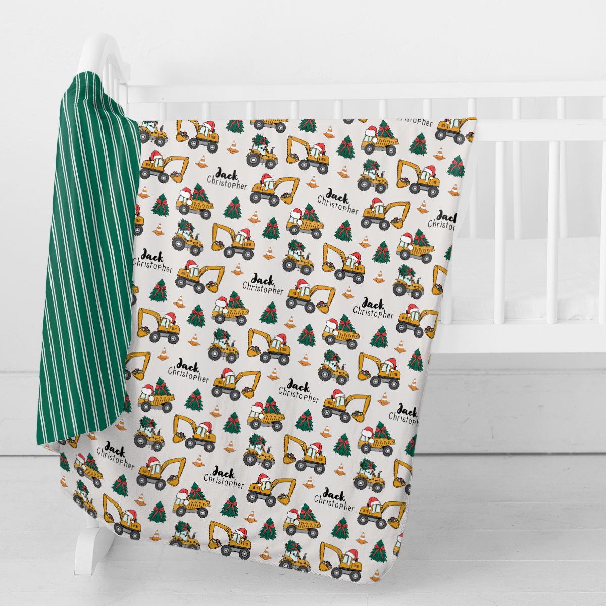 Personalized Swaddle Blanket | Christmas Construction