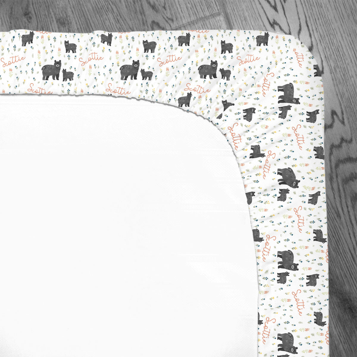 Personalized Crib Sheet | Baby Bear Meadow