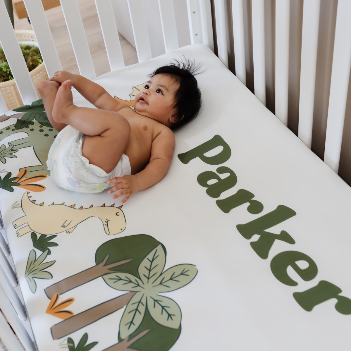 Personalized Crib Sheet | Dancing Dinos