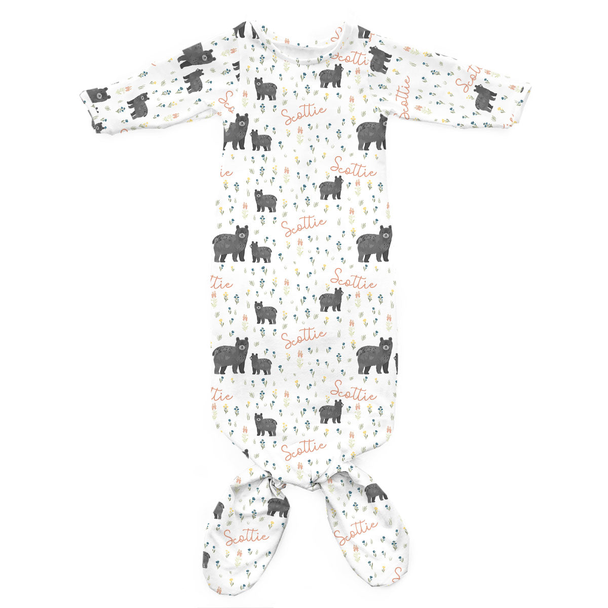 Personalized Newborn Gown | Baby Bear Meadow