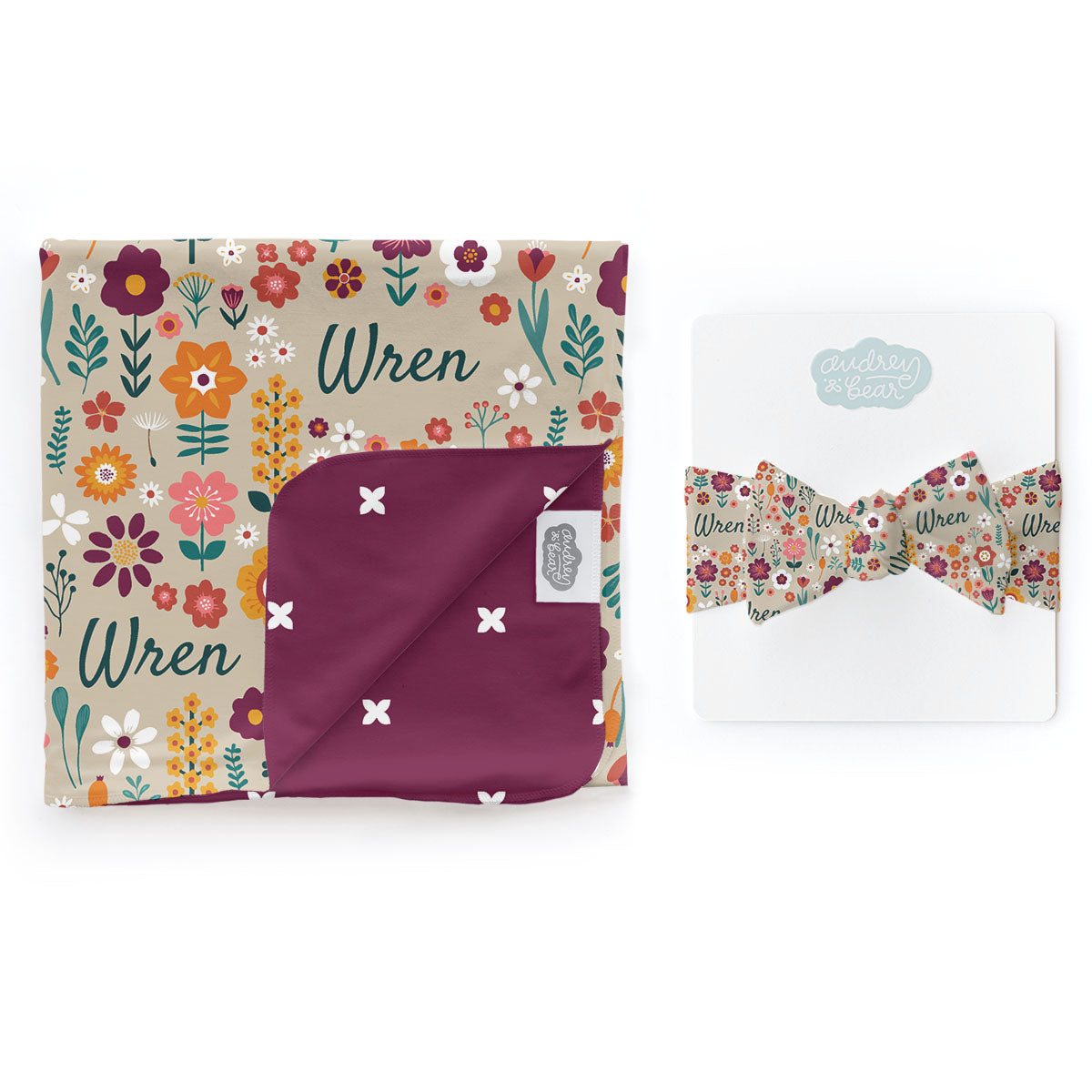 Personalized Swaddle & Hat Set | Folksy Floral