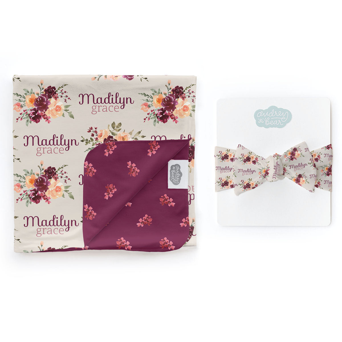 Personalized Swaddle & Hat Set | Harvest Floral